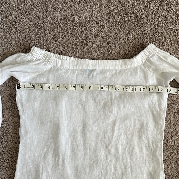 SAKS FIFTH AVENUE White 100% linen Off-Shoulder Blouse - Picture 5 of 9